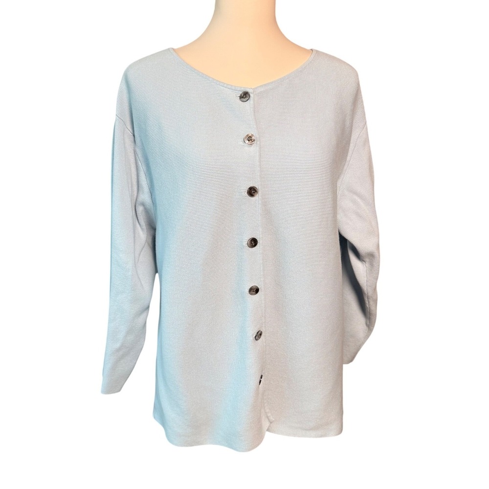 J. Jill Light Blue Ribbed 100% Cotton Button Front Cardigan Sweater LP Petite